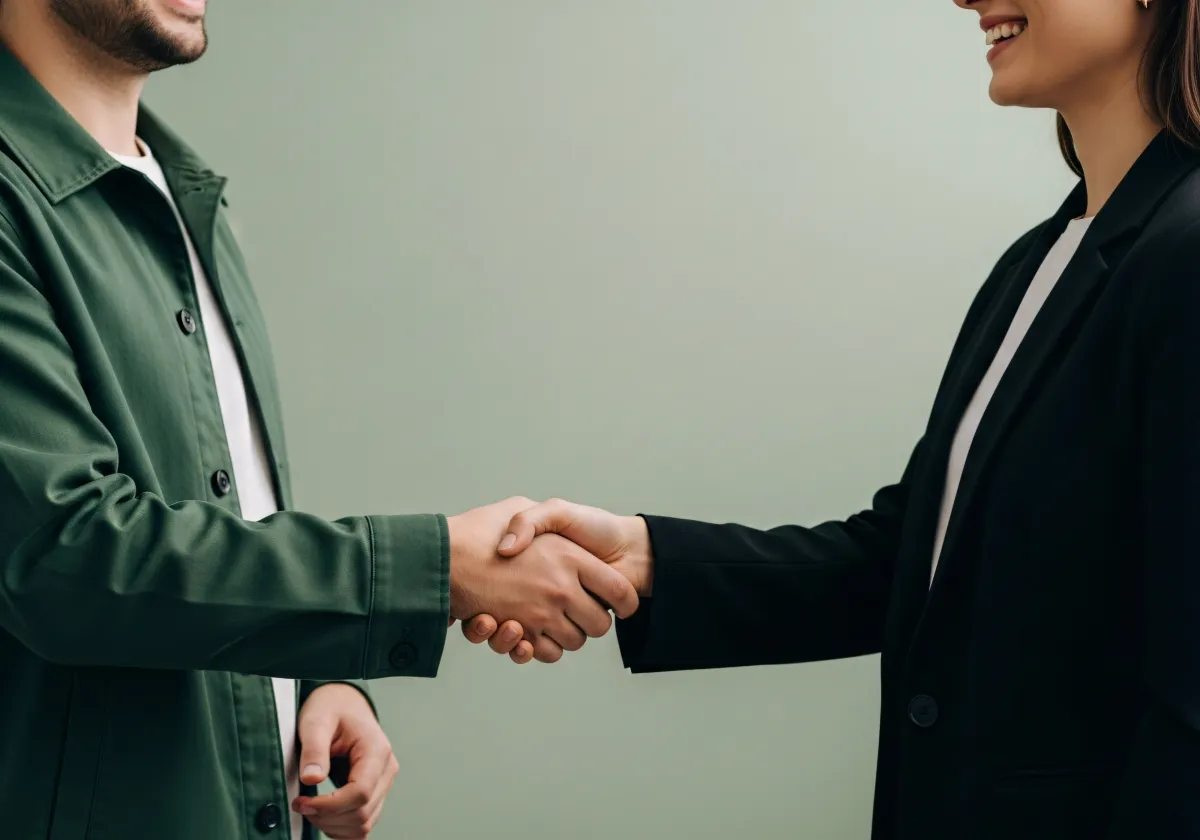 Empreendedores celebrando parceria com aperto de mão